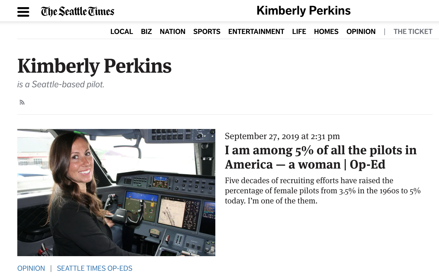 Seattle Times — I am among 5% of all the pilots in America, a woman